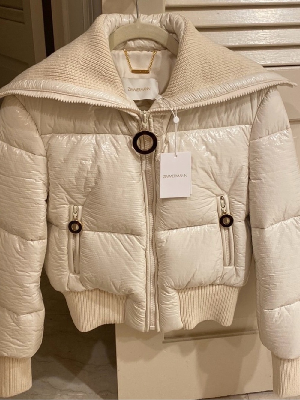 Zimmermann Cream Quilted Bomber Jacket with Ring Zip